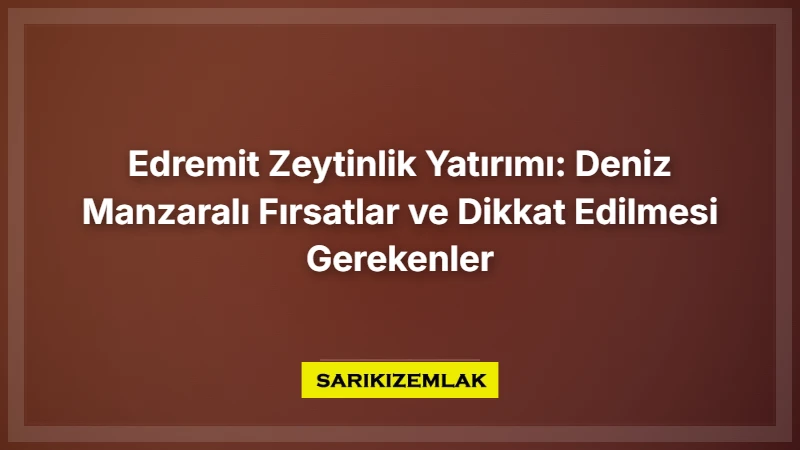 Edremit Zeytinlik Yatırımı: Deniz Manzaralı Fırsatlar Ve Dikkat Edilmesi Gerekenler - Sarıkız Emlak Rehberi